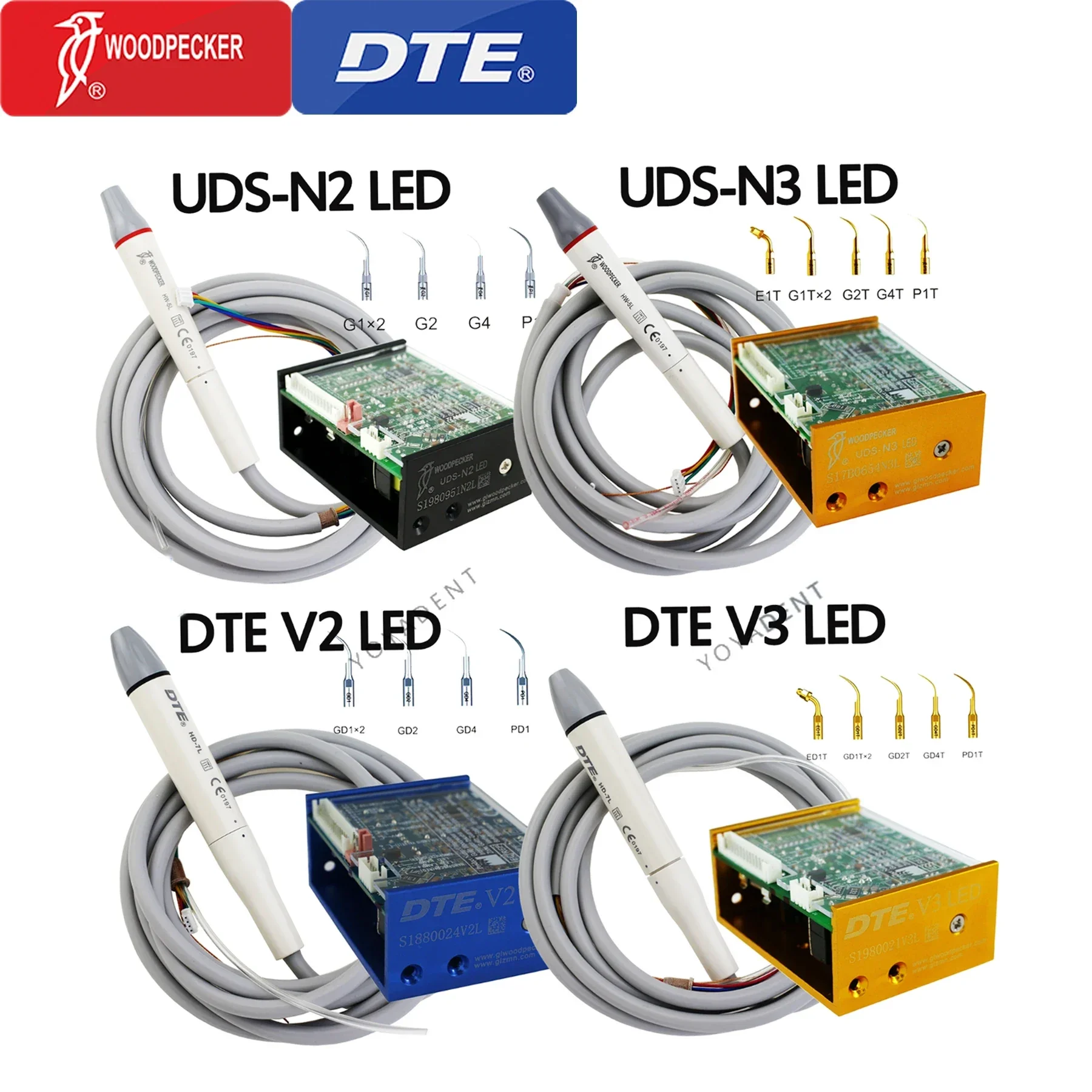 Стоматологический Ультразвуковой скалер Woodpecker DTE, встроенный инструмент, светодиодный N2, N3, светодиодный V2, V3, для отбеливания зубов