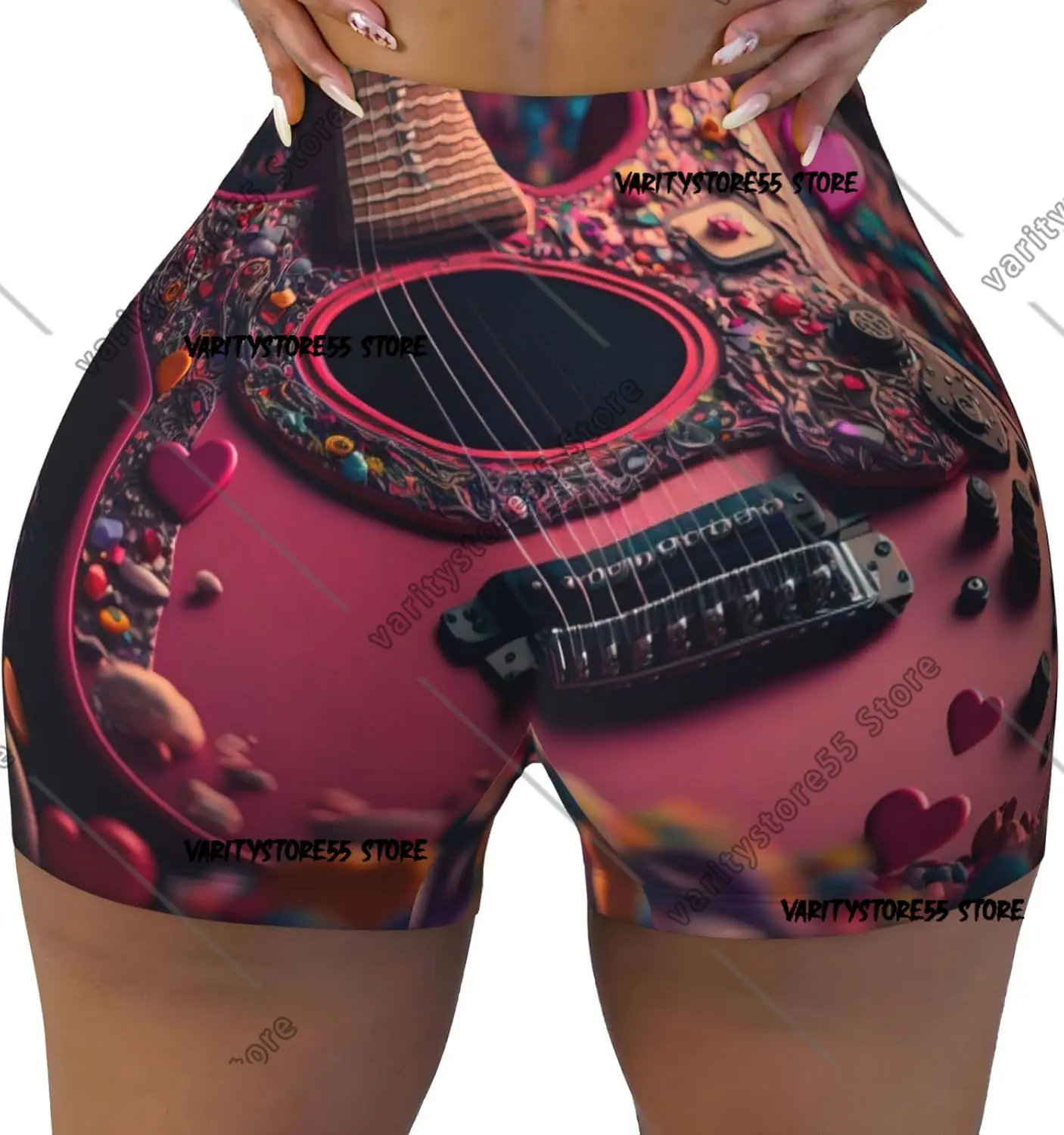 

Романтические шорты для тренировок с принтом гитары в форме сердца для женщин, бесшовные мягкие гладкие шорты для занятий йогой в тренажерном зале, активные шорты