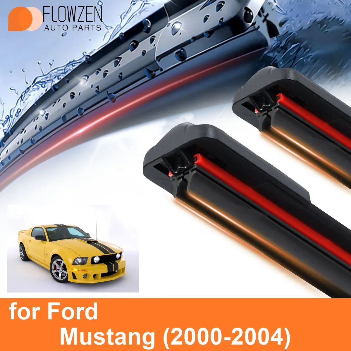 Car Windshield Wiper Blades for Ford Mustang Double Rubber Frameless Bracketless WipersSoft Accessories 2000 2001 2002 2003 2004