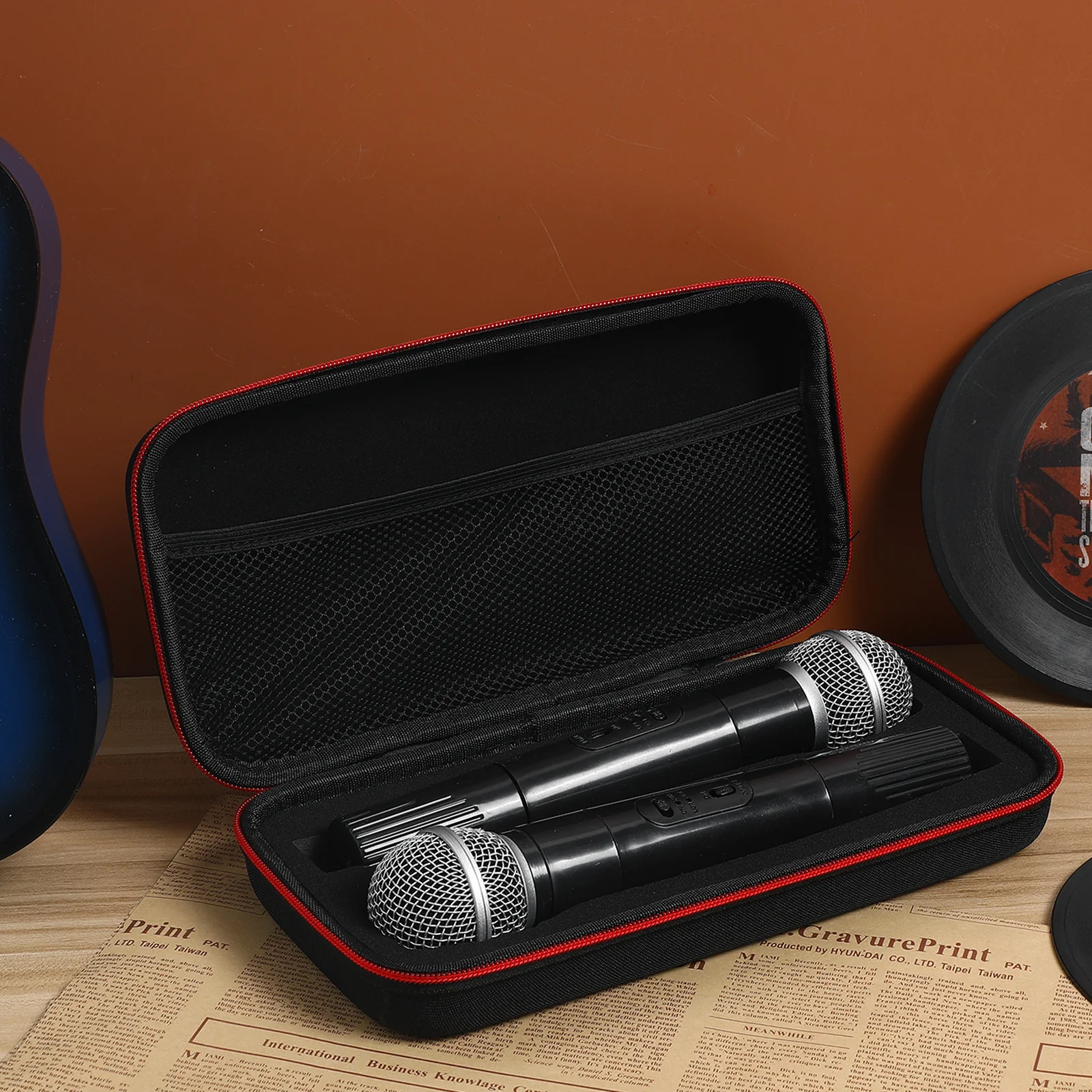 

Microphone Storage Bag Dual Microphone Case Eva Protective Portable Carrying Handle Mic Storage Zipper Travel Mic Case