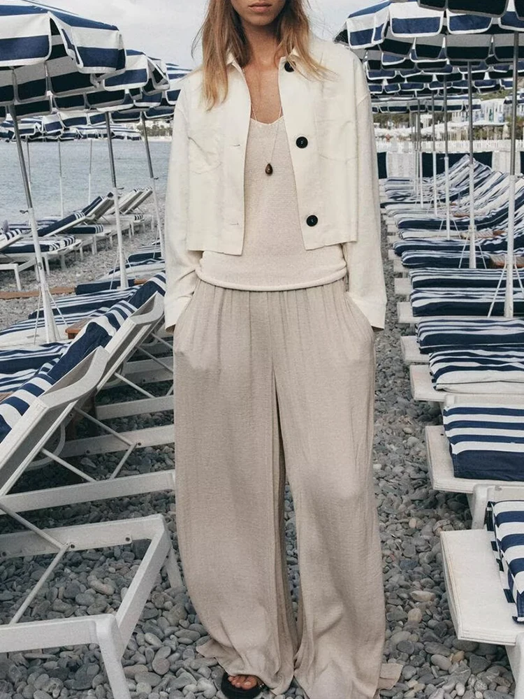

European and American style summer new women's clothing fashionable linen blended simple long-sleeved lapel short jacket