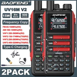 2Pcs BaoFeng UV-16M V2 Walkie Talkie Six Band AM/FM Waterproof Wireless High Power Long Range Two Way Portable Radio UV16 Update
