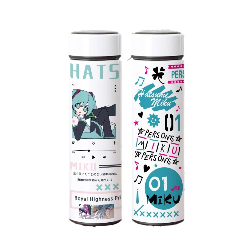 500ML 하츠네 미쿠 지능형 절연 컵 대용량 Led 디지털 온도 디스플레이 아이 만화 진공 플라스크 커피 머그잔