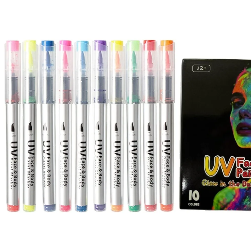 

Exclusive 10 Colors Body Paint Pen Washable Safe Fluorescent Highlighters Colorful Quick Drying Luminous Pen Holiday Party