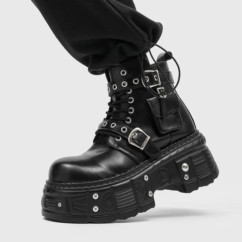 mens fashion punk rock platform boots black designer shoes cowboy natural leather boot spring autumn handsome ankle botas hombre - view 4