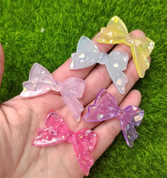 20/30/50pcs Cute Transparent Glitter Bowknot Resin Flatback Ornament Girl Hairpin Earring Jewelry DIY Accessories 30*45mm