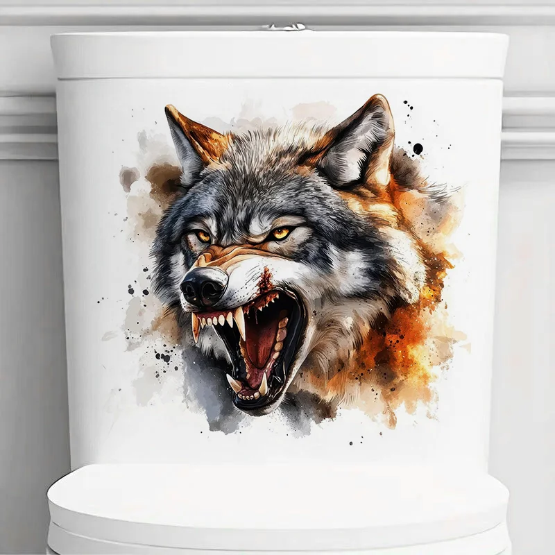 MT924# Wild Wolf Decal Bedroom Entryway Living Room Porch Home Decoration Wall Stickers, Removable Toilet Stickers