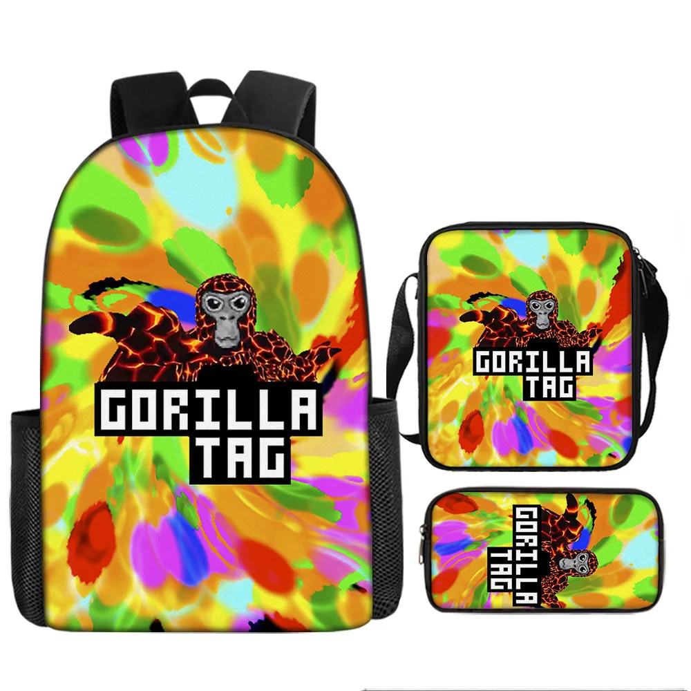 

Cartoon Popular Gorilla tag 3D Printed 3pcs/Set pupil School Bags Laptop Daypack Backpack Inclined shoulder bag Pencil Case
