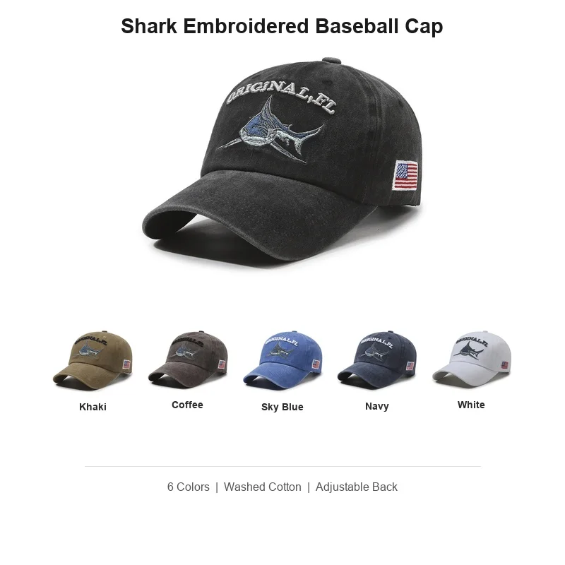 2026 New High Quality Wash Cotton America Flag Shark Men's Baseball Cap Women Snapback Hats For Men Bone Hip Hop  Dad Hat Gorras