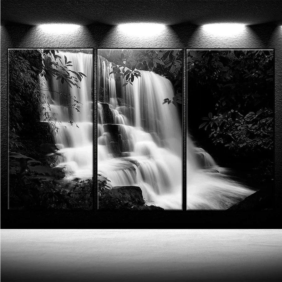 

5D DIY Diamond Embroidery Black And White Art Waterfall Scenery Cross Stitch Diamond Mosaic Art Painting Handicraftx3pcs