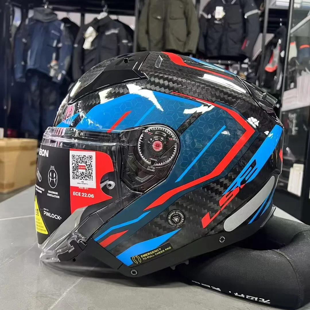 LS2 OF603 Carbon Fiber Half Helmet Motorcycle Helmet Double Lens Men's and Women's Four Seasons Winter Electric Vehicle