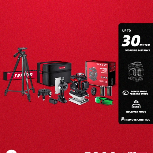 YEVOLT TP-YVGLL4XS16B2PRODP 16 라인 그린 레이저 레벨 키트, 1.5M 삼각대 포함, 5.2Ah 셀프 레벨링 측정 도구