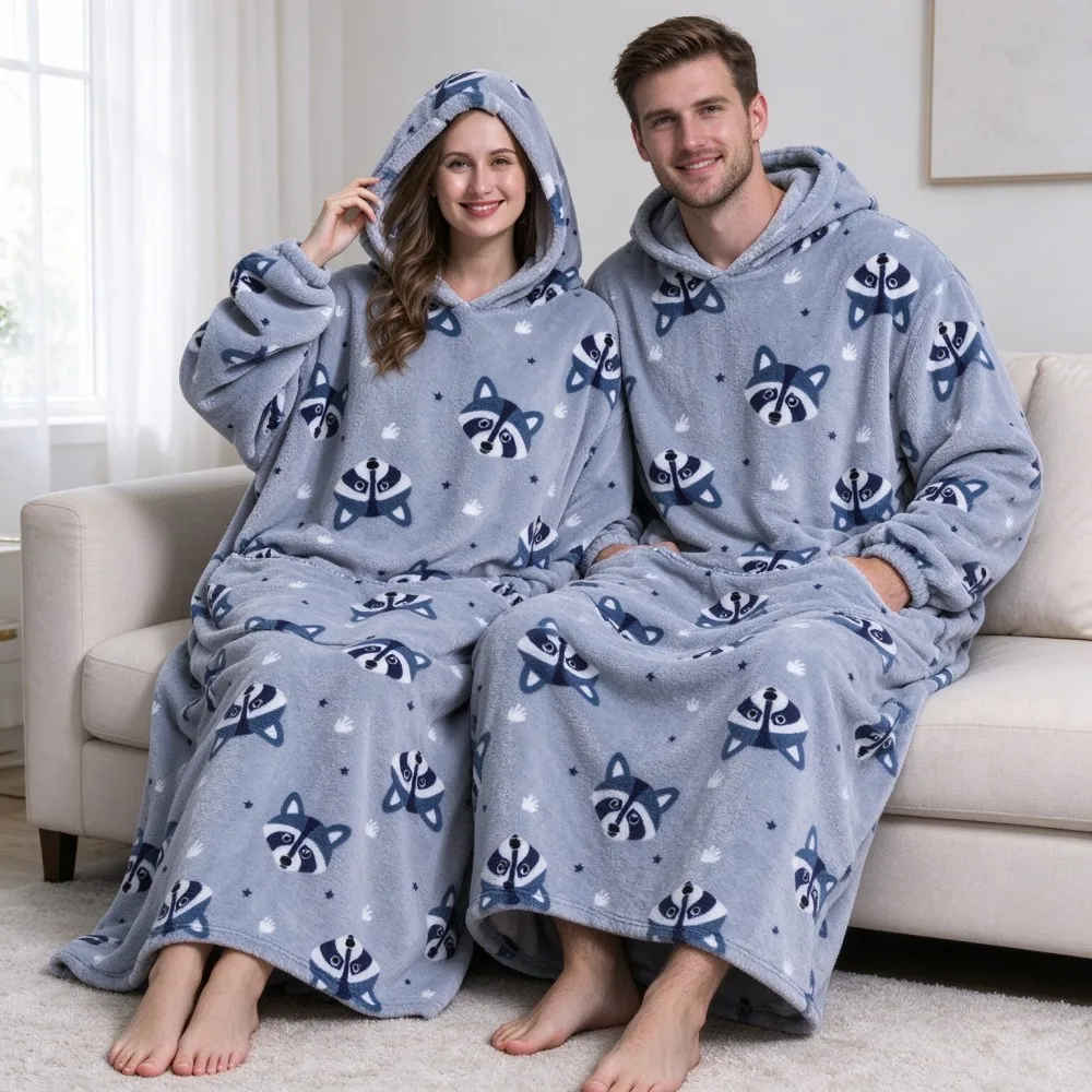 Super Warm Wearable Blanket Hoodie Comfort Fluffy Flannel Hooded Blanket, Oversized Wearable Blanket with Big Pocket for Sofa