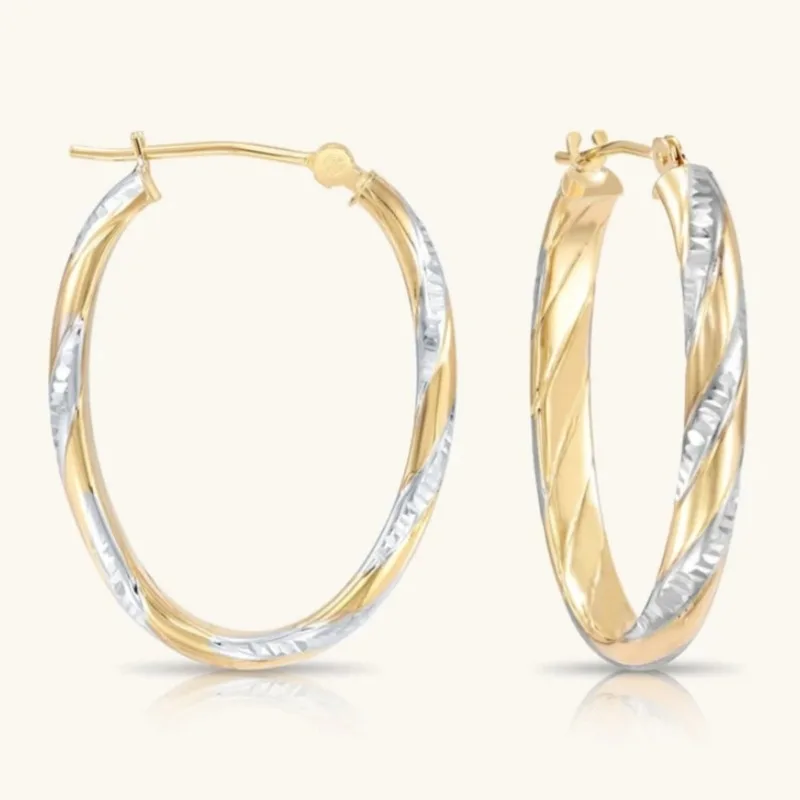 Light Luxury Two Tone Twisted Pattern Hoop Earrings Women's Charm Banquet Party Earrings Fashion Accessory Jewelry