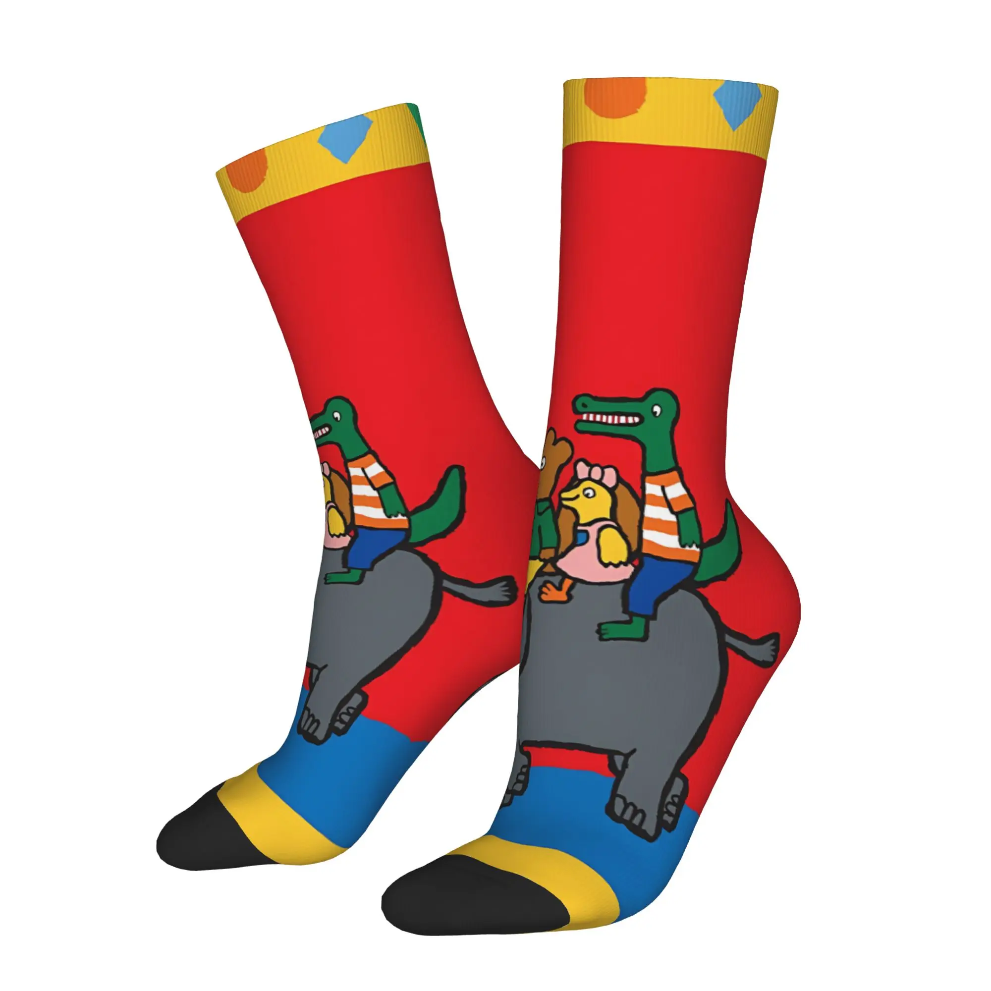 1 Pair Funny Happy Men's Sock Bright Red Geometric Border Vintage Harajuku M-Maisy Mouse Hip Hop Novelty Pattern Sock