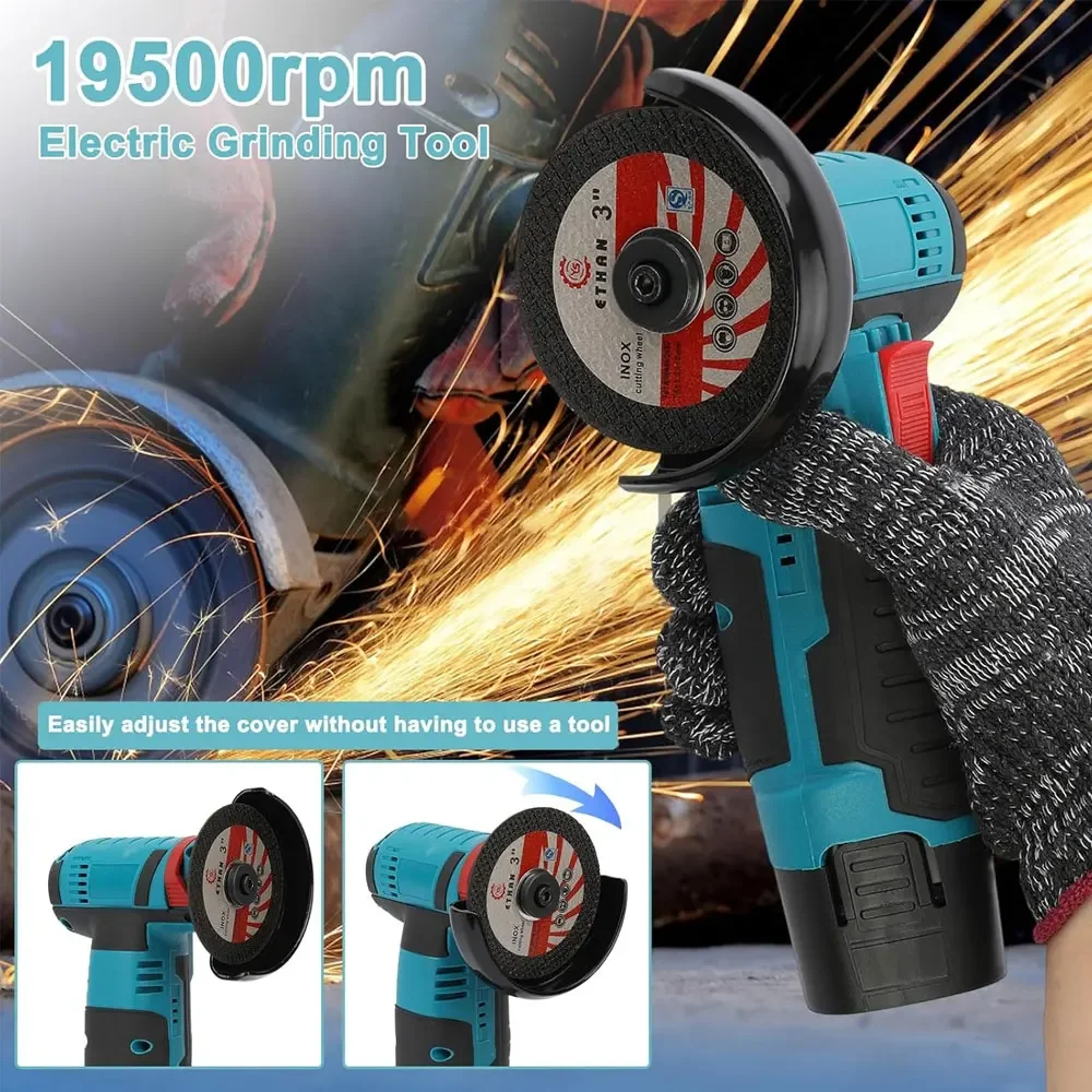Electric Angle Grinder 19500rpm Lithium Battery Mini Polishing Grinding Diamond Cutting Tool for Metal Concrete DIY Projects