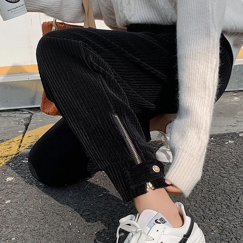 Women Autumn Simplicity Office Lady Loose Solid Color High Waist Appear Thin Straight Ladies Fashion All-match Cropped Pants