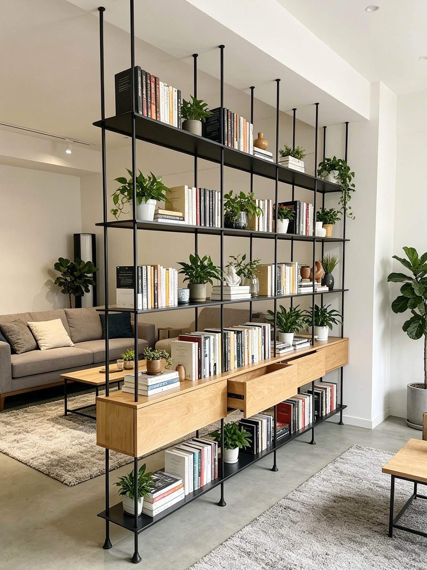 

&Industrial Modern Iron Storage Rack Bookshelf Rust-Proof Floor-Standing Home Office Dining Partition Wine Rack Customizable