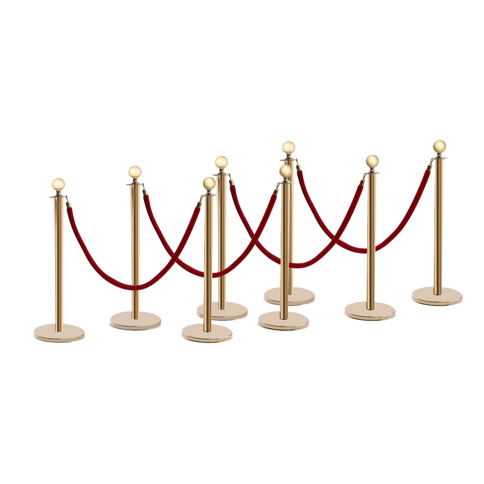 39.27 Inch Gold Crowd Control Stanchion Posts Queue Red Velvet Rope Line Barriers with Stable Base for Stadium