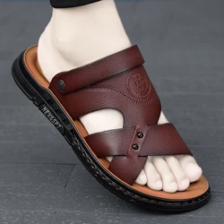 Sandalias de cuero para hombre, zapatos informales a la moda para la playa, exteriores, verano, 2023