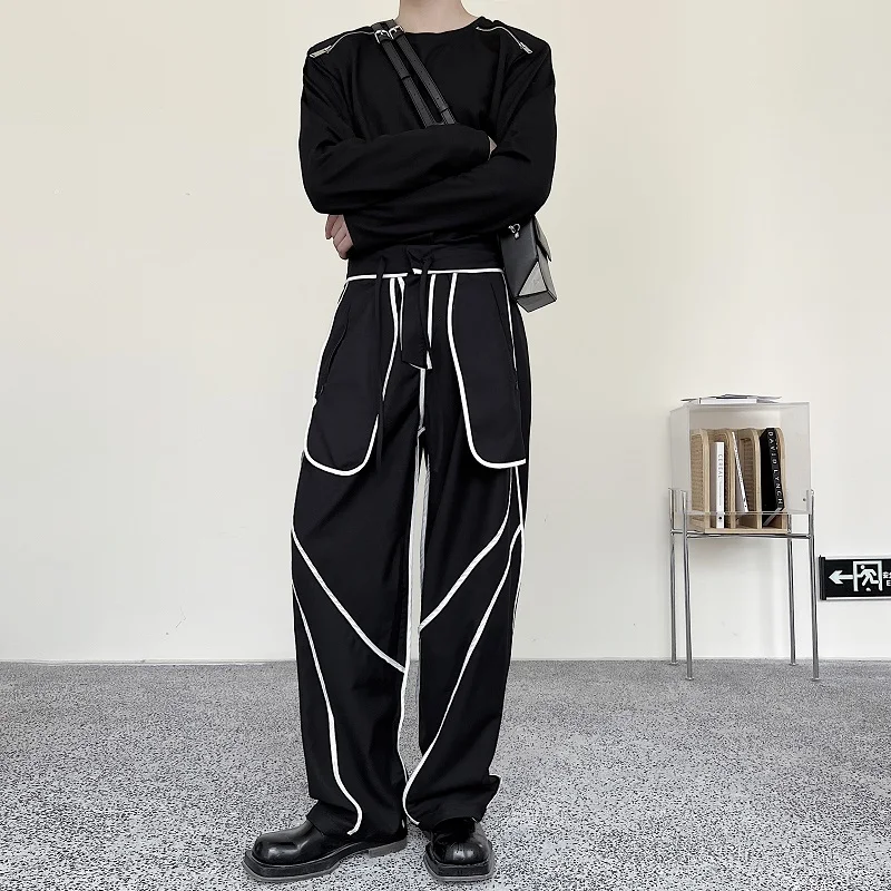 2023Outside Celebrity Inside And Net Splice Men Wearable Structure Streetwear Fashion Show Casual Pants Male Wide Leg Trousers