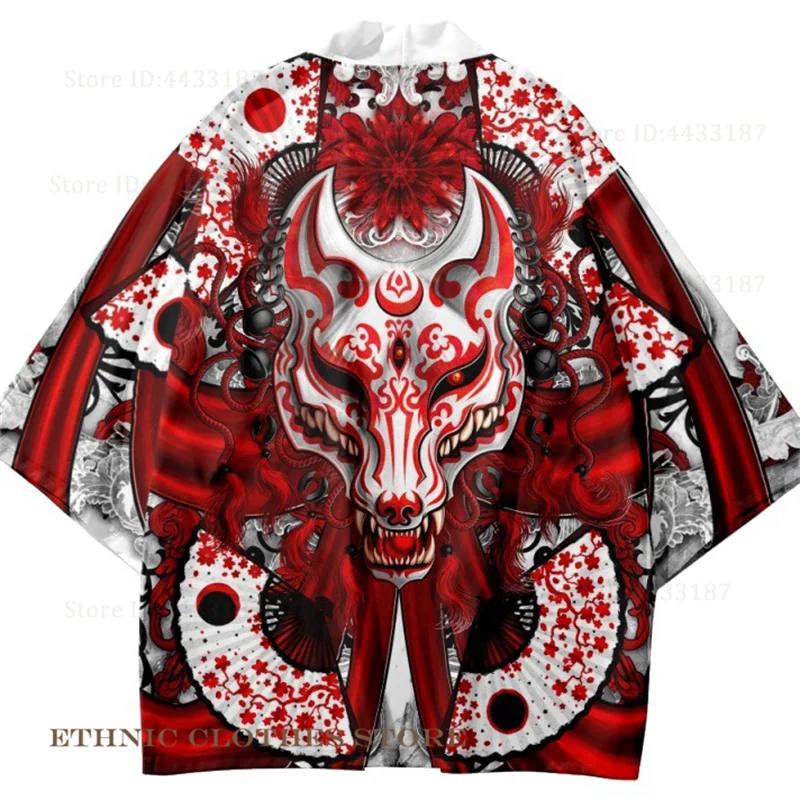 Oversize 3XL-5XL Kimono Streetwear Cardigan Japanese Fox Samurai Costume Beach Yukata UNISEX Cosplay Haori Tops Asian Clothing