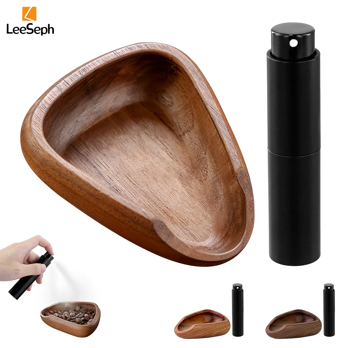 Leeseph Wooden Coffee Bean Dosing Cup with Spray Bottle Set, Espresso Coffee Accessories Coffee Bean Organizer Coffee Lover Gift