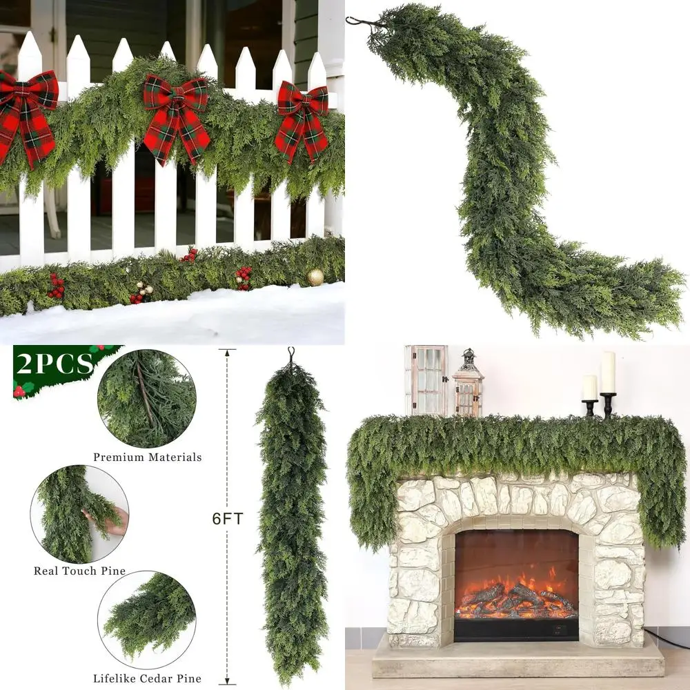 

Гирлянда из искусственного кедра — 2 шт., искусственный зеленый кедр длиной 6 футов для праздничного и домашнего декора