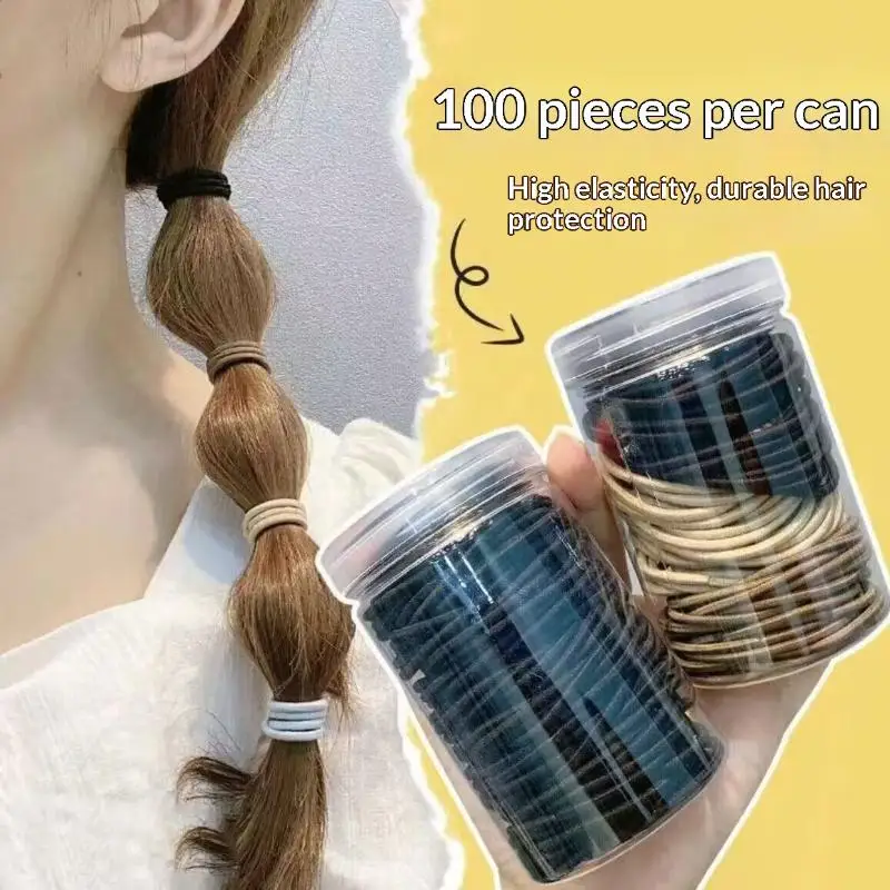 100 Stück/Box Einfache Haarbänder mit Hoher Elastizität für Frauen, Langlebige Haargummis, Dichte Haarbänder für Hohe Pferdeschwänze – Detail 1
