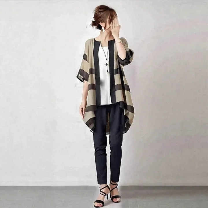 2025 여름 신상 여성 셔츠 라운드넥 중간 소매 앞단 짧은 뒷단 긴 자켓