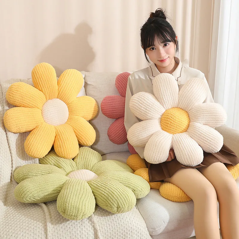 50/60cm 8-petal Flower Plush Pillow Stuffed Soft Plant Seat Cushion Pink Yellow Green White Plushie Peluche Sofa Chair Decor