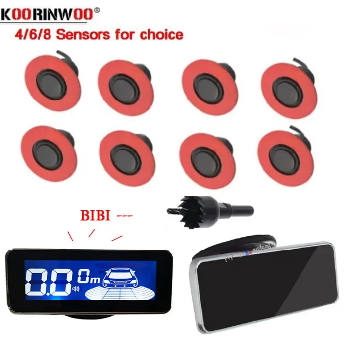 Koorinwoo Car Parking Sensor Kit 4/6/8 Human Voice/Bibi/Mute 16.5mm Alarm System LCD Screen Front Rear Buzzer Parktronic Radars