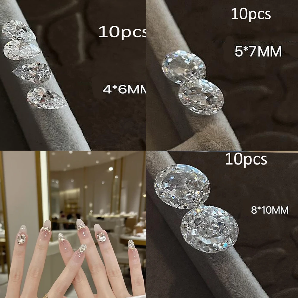 20PCS Clear Crystal Nail Art Rhinestones 10pcs 5x7mm Oval Shape 4x6mm Waterdrop Glass Nail Zircons DIY Dazalling Nail Gemstones - Detail 1
