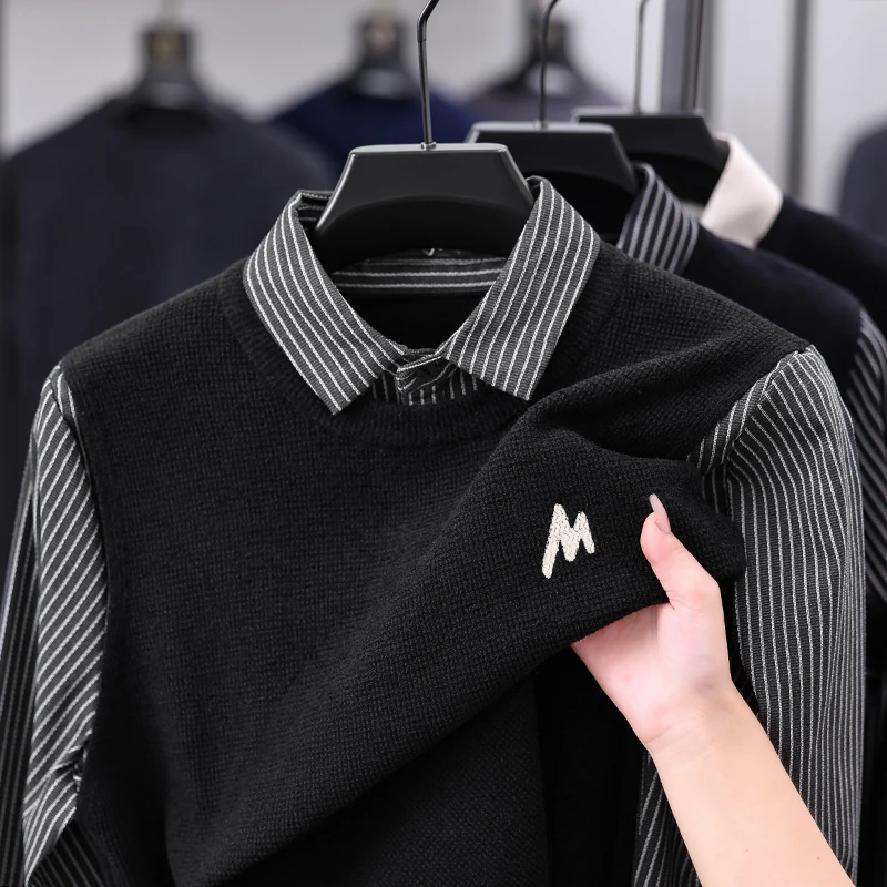 

Designer Original Men's Knit Sweater Vest Fake Two-Piece Layered Look Sleeveless Pullover Soft Warm Casual Business Autumn Mens