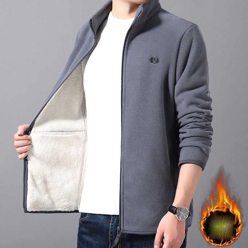 Abrigos cálidos bordados con cremallera y cuello levantado para hombre, ropa informal holgada, chaquetas de Color sólido que combinan con todo, invierno, 2023