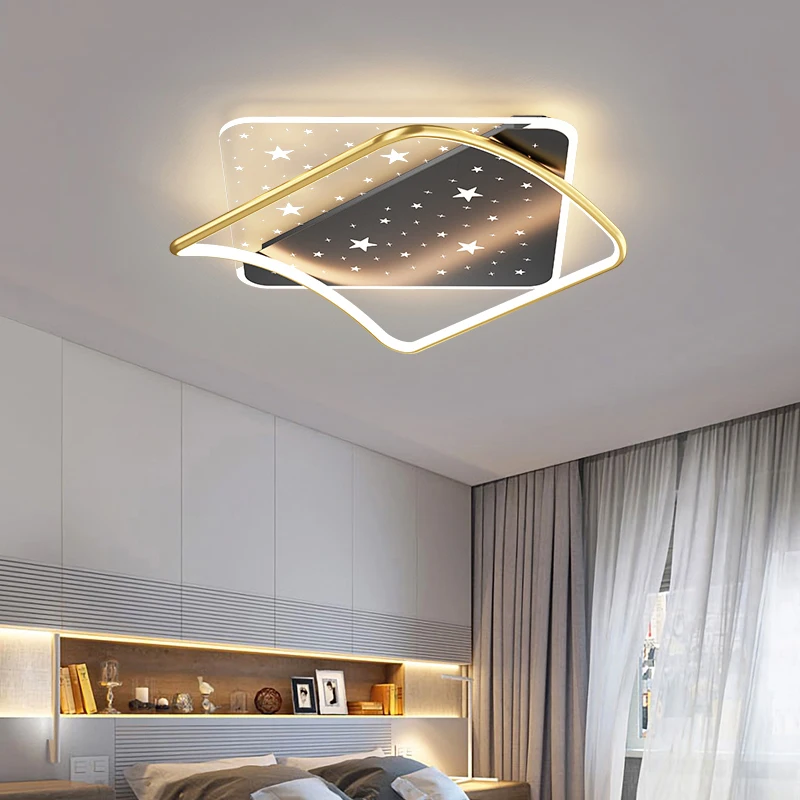 New Modern LED Ceiling Light Living Room Study Bedroom Black/Gold with Remote Control Home Decor Lighting Fixtures