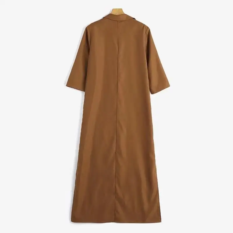 Femmes robe unie chemise col rabattu robes longues élégant décontracté robes amples droite bureau dames été