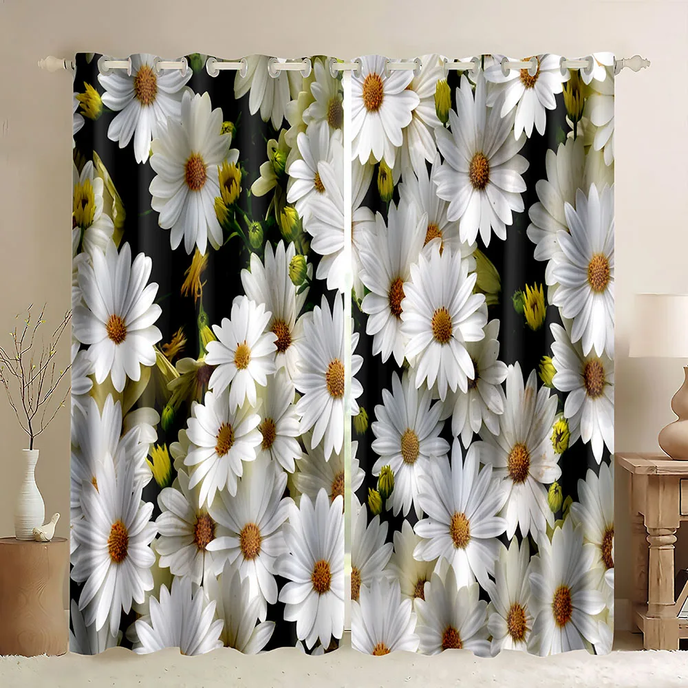 

Planet Window Curtains,Spring Daisies Ornament Blossoming Spring Nature Art,Colorful Flower Pattern 3D Print Blackout Curtains