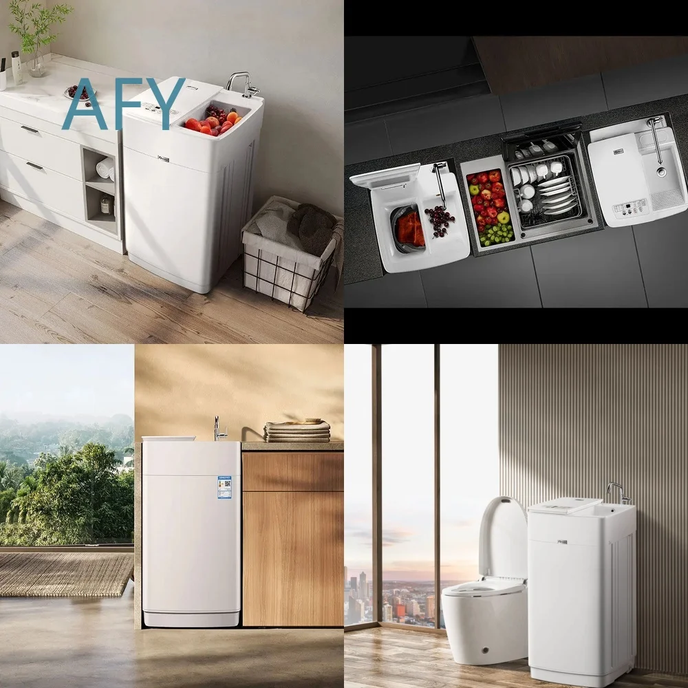 Automatic Washing Machine with Built-in Countertop Sink Faucet All-in-One Laundry Unit for Home Use Compact Space-Saving