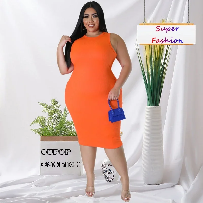 WSFEC L-4XL 2024 African Women Clothing Solid Color Short Sleeve Plus Size Women's Dress Sexy Plus Size Midi Dress Dropshipping