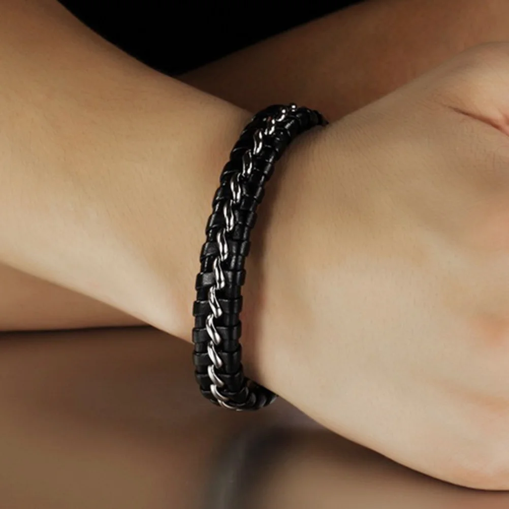 

Braided Bracelet For Men Black Stainless Steel Wristband Lightweight Durable Fashion Accessory Gift