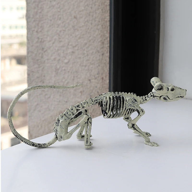 4pc Halloween Animal Skeleton Ornaments Secret Room Simulation Plastic Spider Crow Rat Skeleton Home Garden Festival Decorations