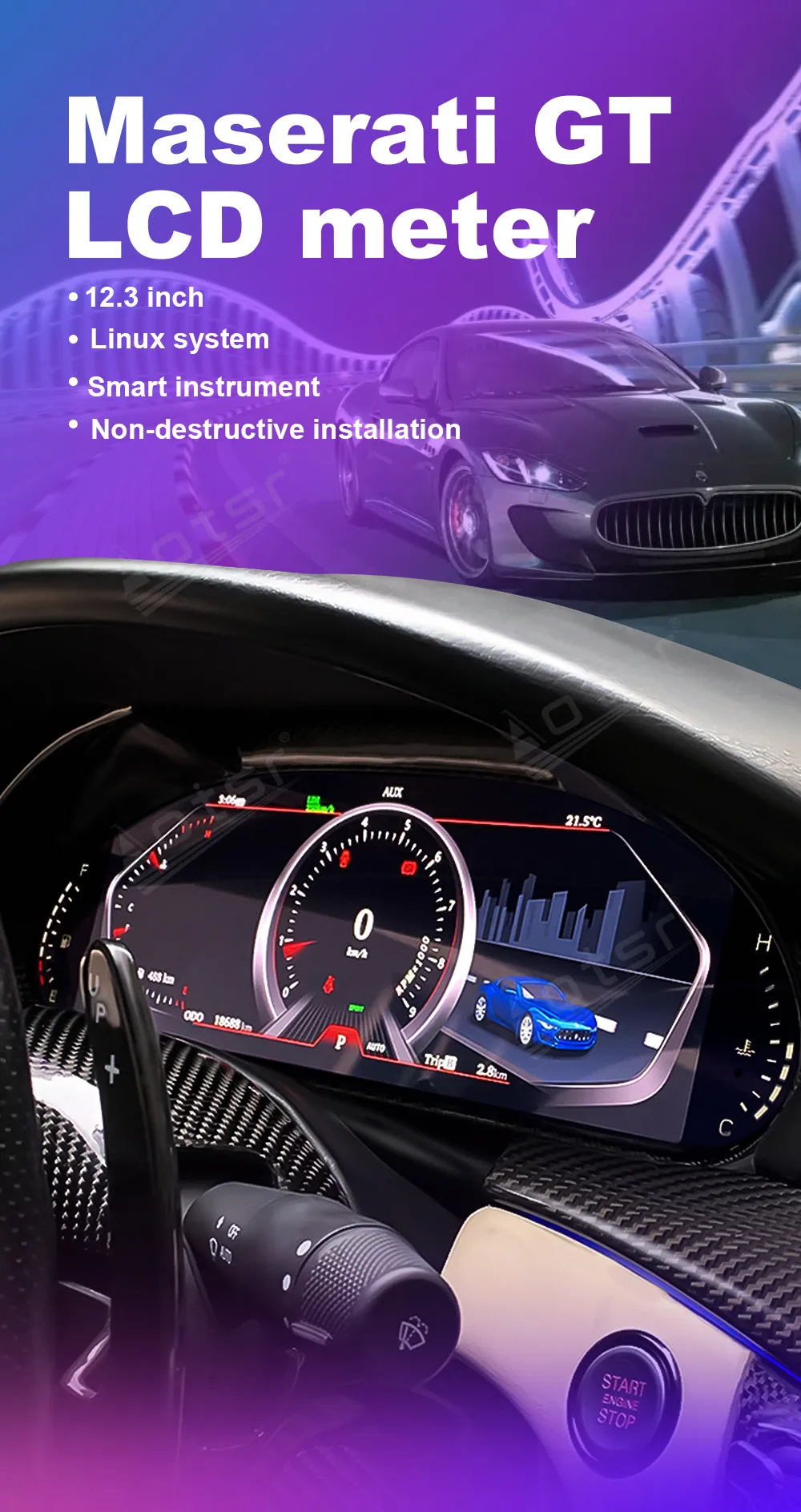

12.3 In Speedometer Car Dashboard Screen For Maserati GT 2007-2017 Car LCD Instrument Digital Cluster