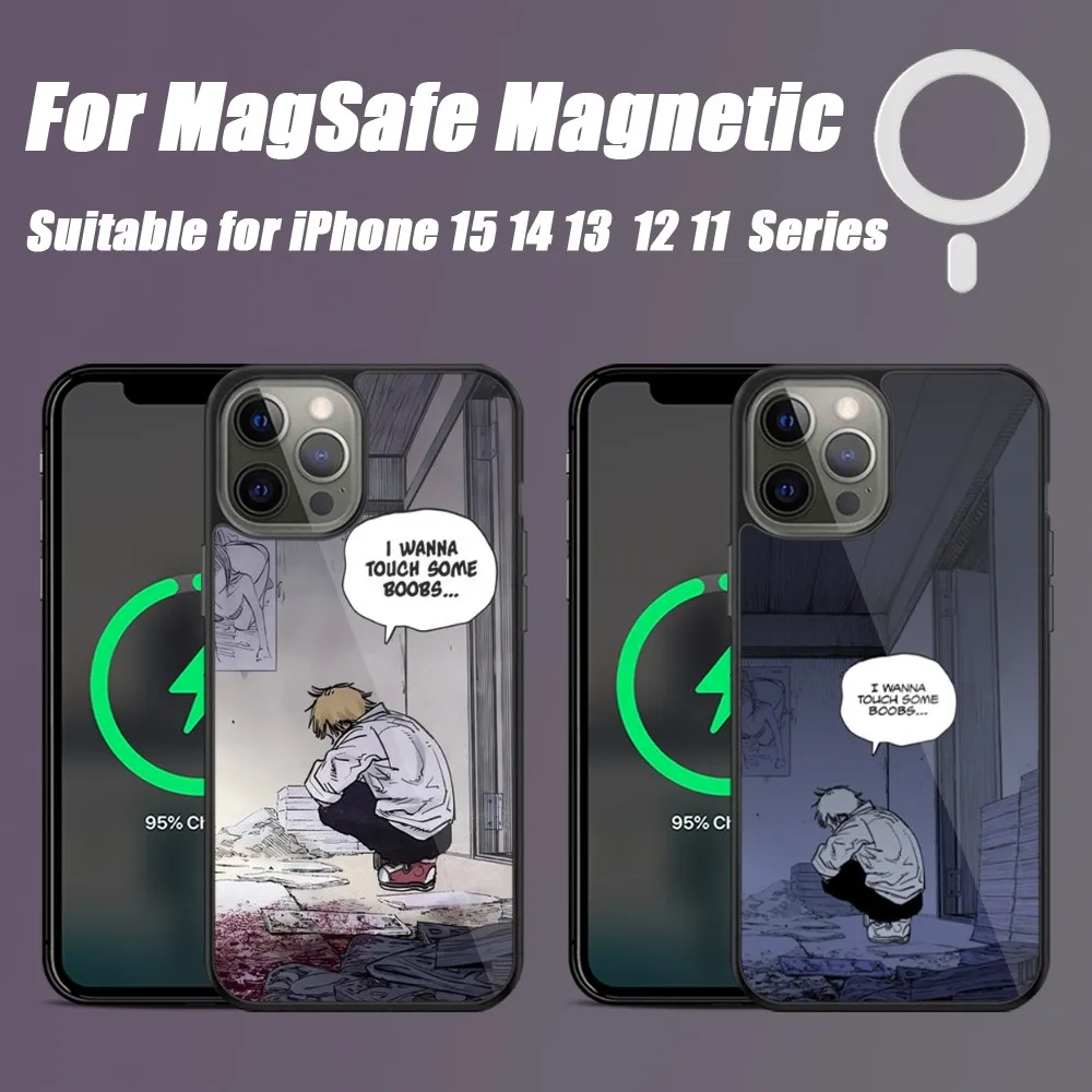 Chainsaw Man I Wanna Feel Some Tits Phone Case For iPhone 15 14 13 12 11 Pro Max Plus Phone Magnetic for Macsafe Cases Cover