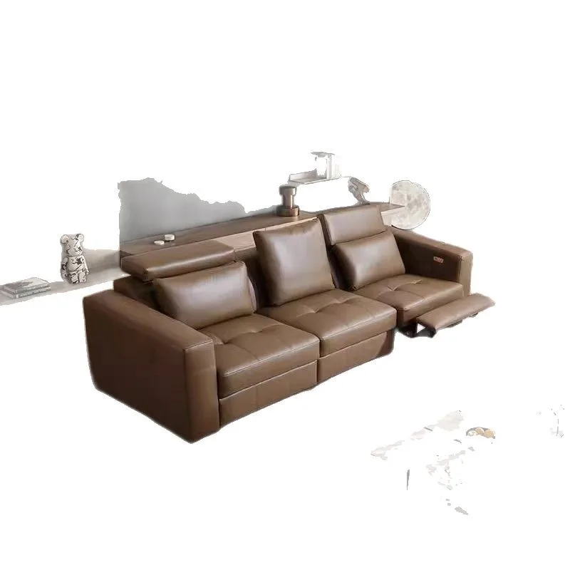 

Electric function tofu block sofa zero against the wall first-class space capsule leather three-person straight row living room