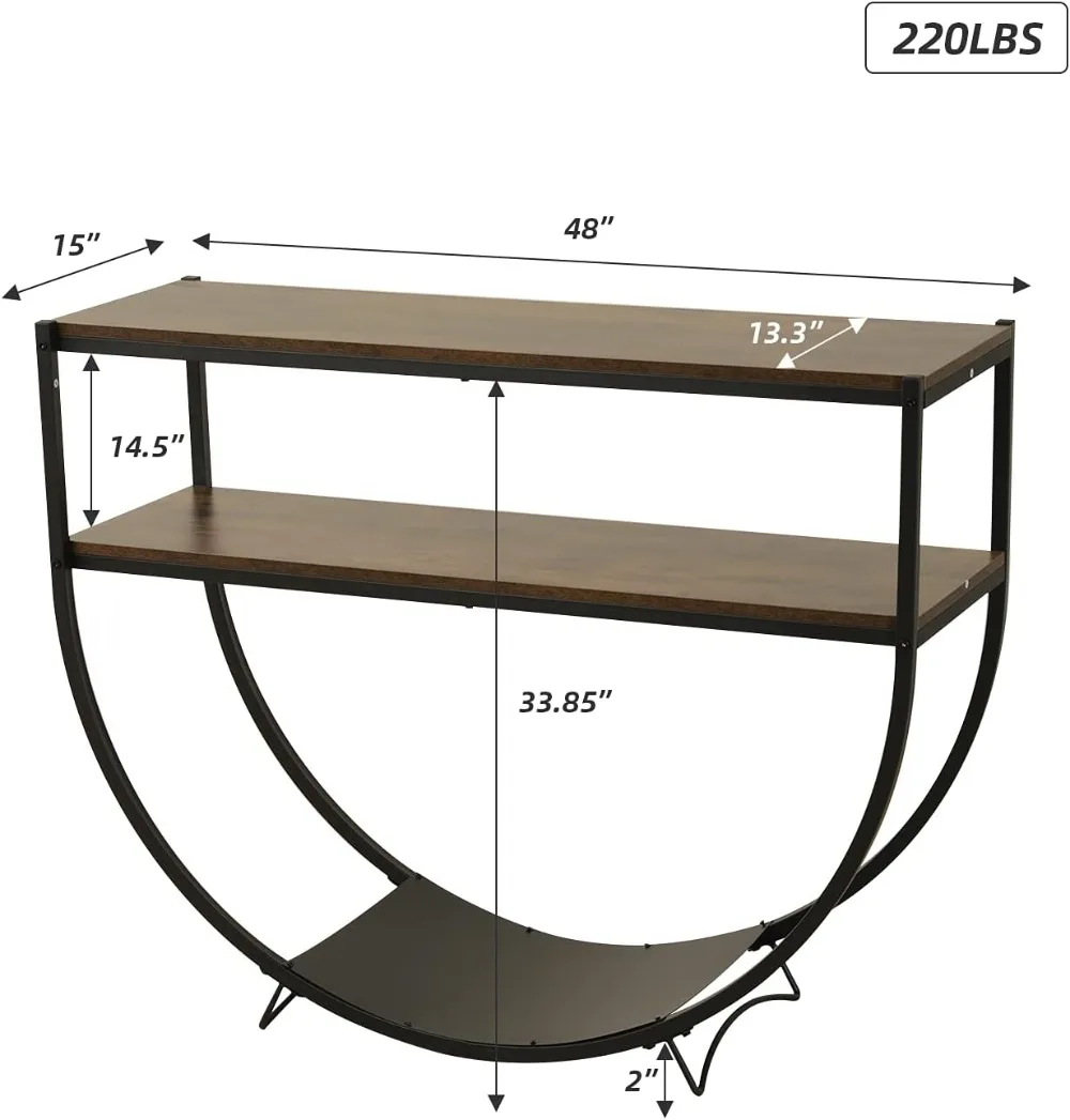 48'' 2-Tier Console Table Modern Sofa Table with Storage Shelves Arc-Shaped Table for Entryway Living Room Dining Room and Porch