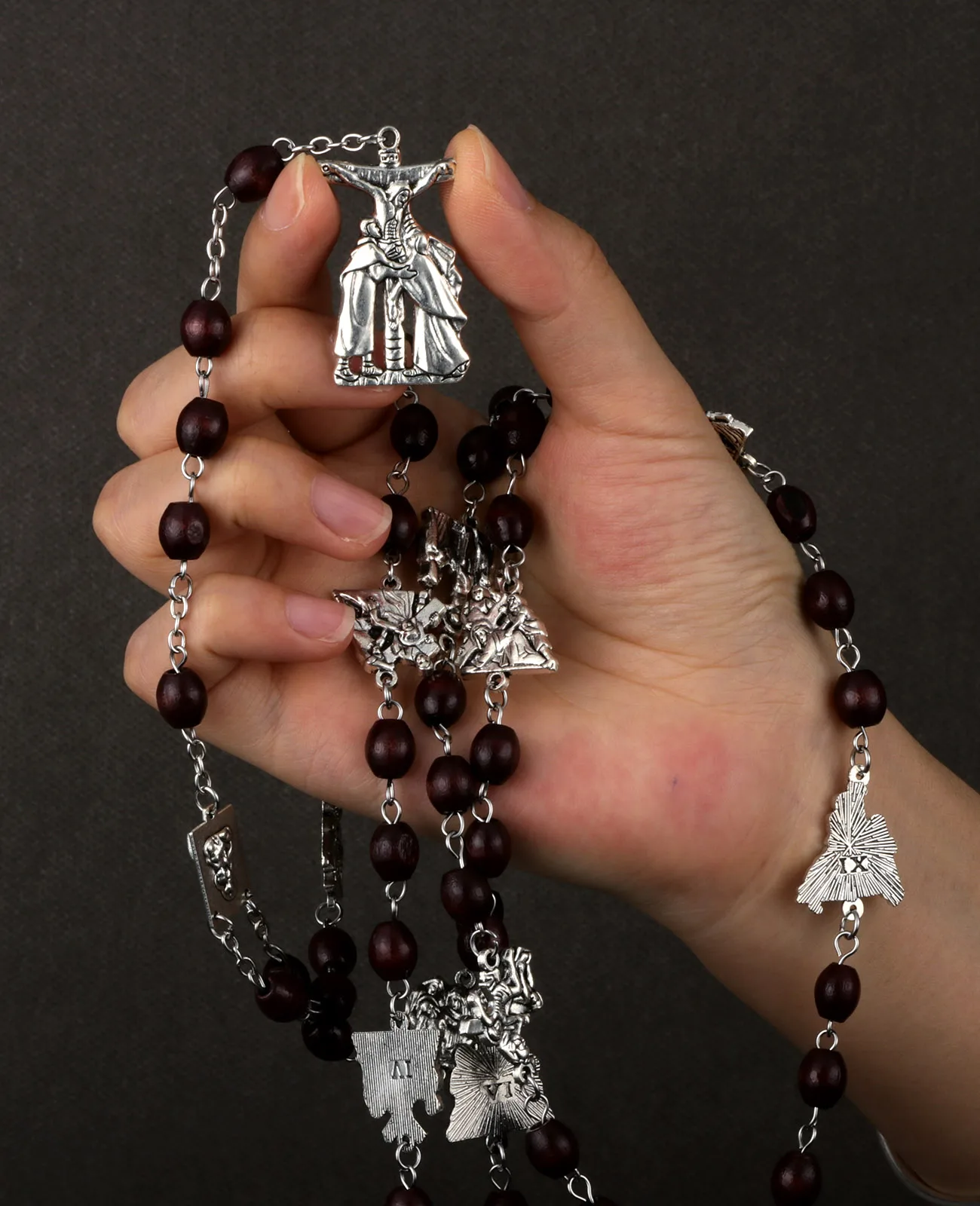 14 محطات من الصليب قلادة كنيسة الوردية قلادة خشبية سبحة صلاة سلسلة الأسرار الدينية الكاثوليكية مجوهرات هدايا #4