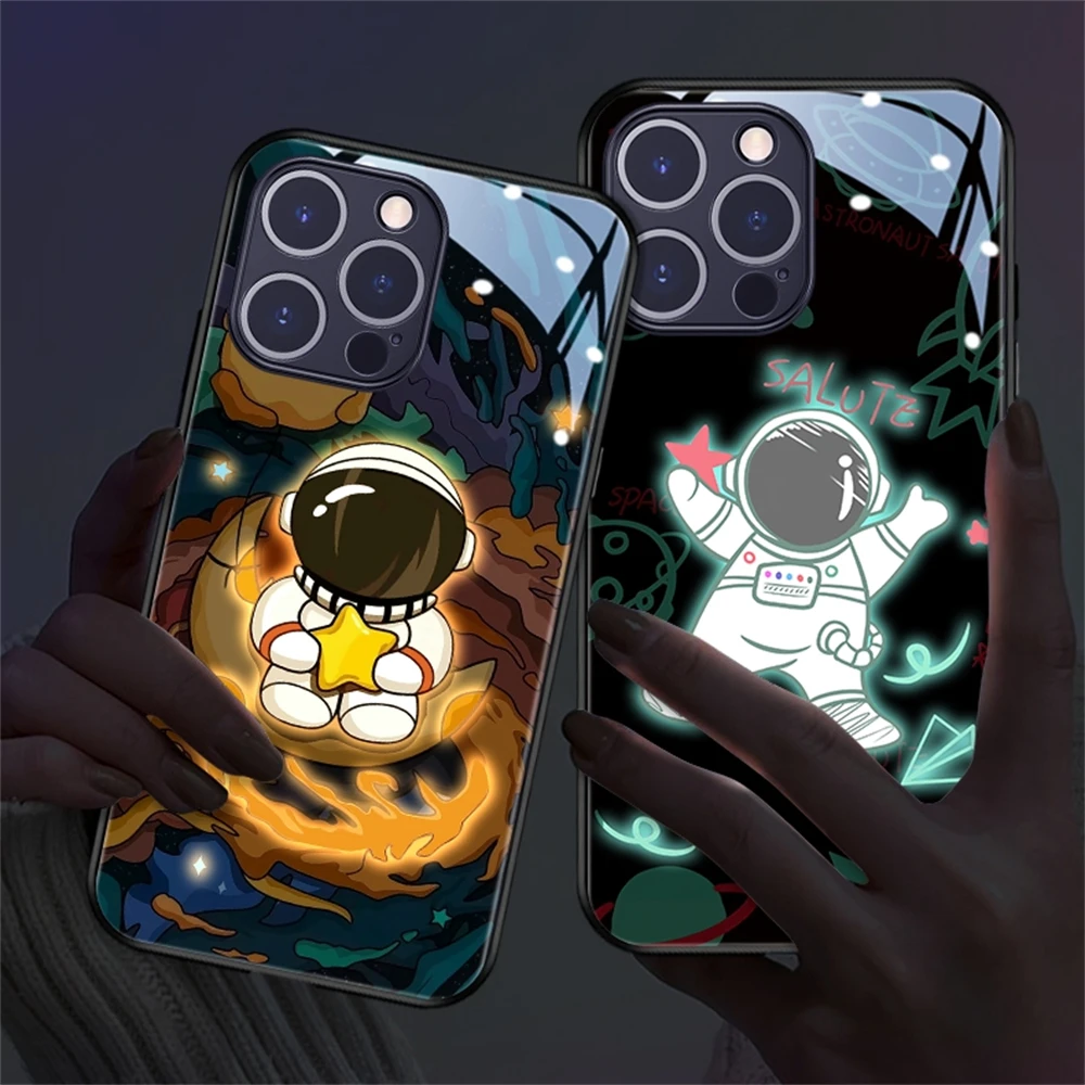 Interstellar Astronauts Design Led Light Phone Case Call Flash Glitter Cover For Samsung S26 S25 S24 S23 S22 S21 S20 Plus Ultra