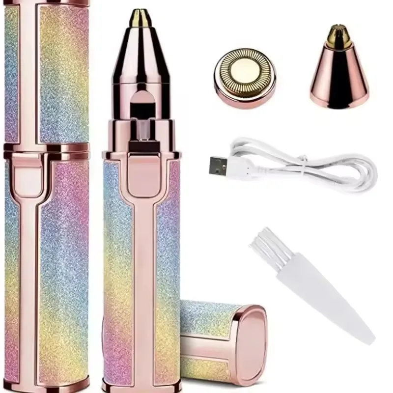 Depilazione viso ricaricabile 2 in1 e rasoio per sopracciglia - Rasoio viso indolore viso labbra corpo con luce LED integrata USB