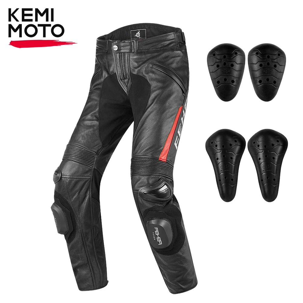 

Leather Riding Trousers Motorcycle Cycling Pants Men CE Protective Gear Cowhide Anti-fall Waterproof Wear-resistant Racing